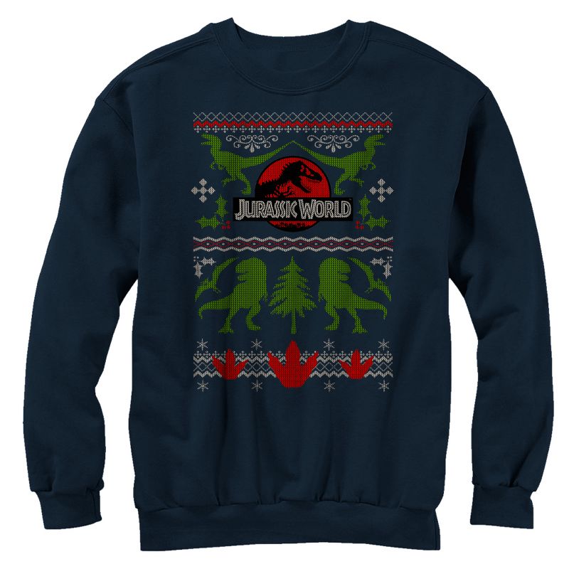 Men's Jurassic World Ugly Christmas Print Sweatshirt, 1 of 4