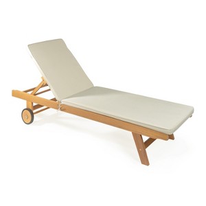 Mallorca 77.56"x23.62" Modern Classic Adjustable Acacia Wood Chaise Outdoor Lounge Chair with Cushion & Wheels - JONATHAN Y - 1 of 4