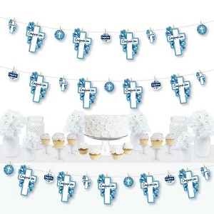 Big Dot of Happiness Confirmation Blue Elegant Cross - Boy Religious Party DIY Decorations - Clothespin Garland Banner - 44 Pieces - 1 of 4
