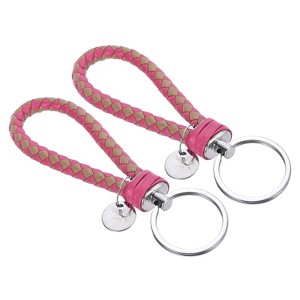 Unique Bargains Braided PU Leather Wallet Keychain with Stainless Steel Key Ring 2 Pcs - 1 of 3