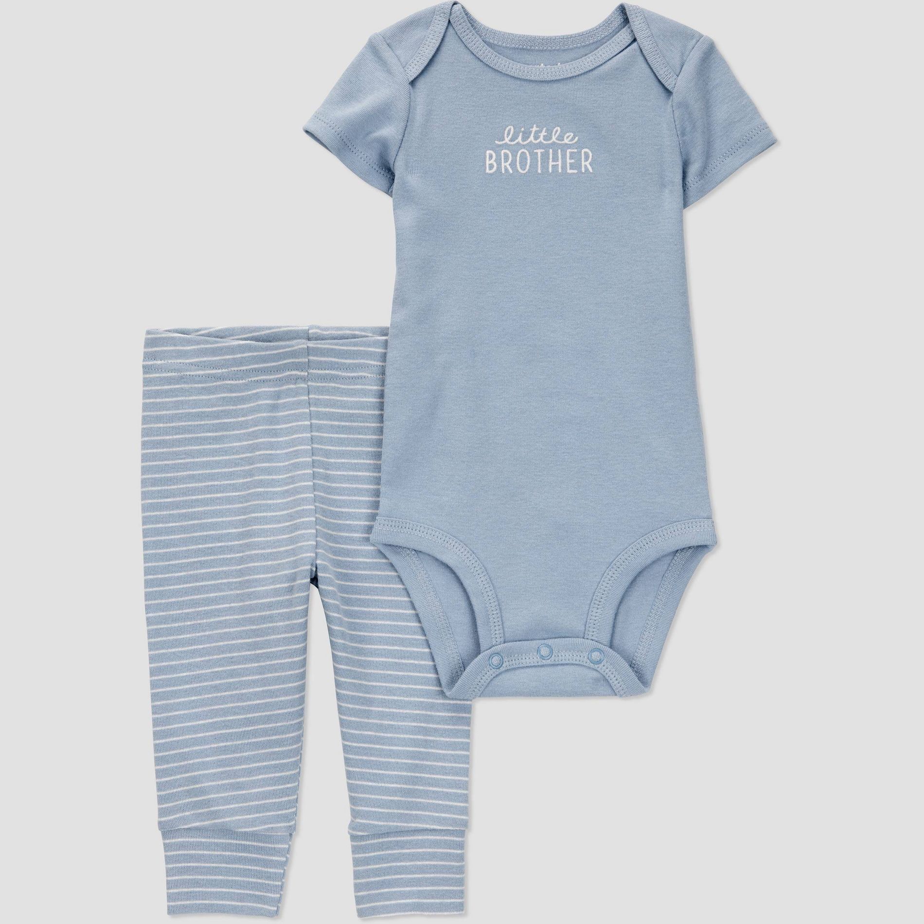 Carter's Just One You®️ Baby 2pc Little Brother Top & Bottom Set - Newborn: Cotton Stripe Typography Outfit