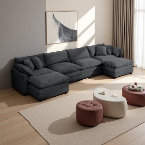 4-Seater Corduroy Sofa with Footstools & Pillows - 1 of 4