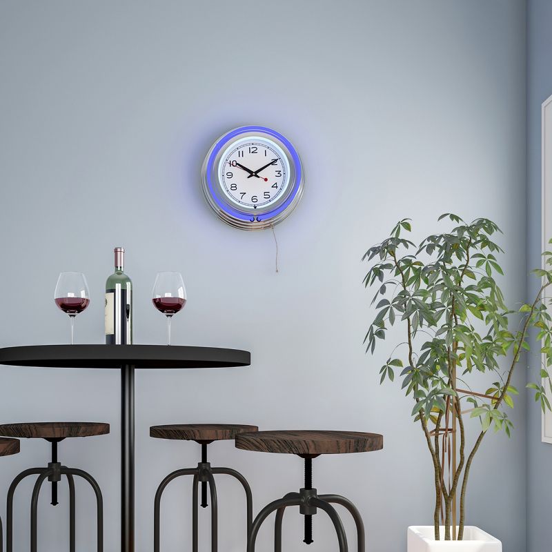 Hastings Home 14" Round Double Light Ring Analog Neon Wall Clock, 5 of 9