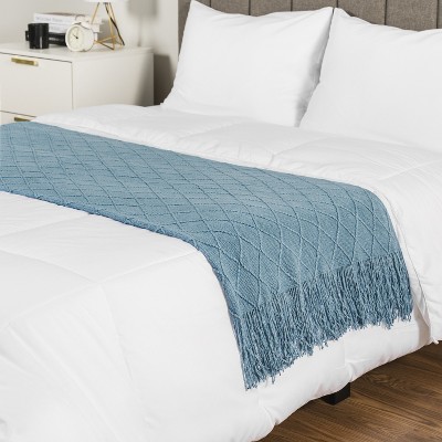Twin Dusty Blue Knitted Fleece Reversible Throw Blanket
