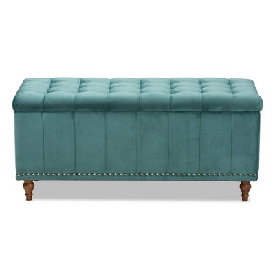 Kaylee Teal Blue Velvet 42'' Tufted Storage Ottoman Bench