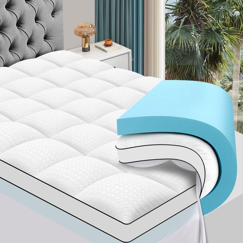 HYLEORY Dual Layer 4 Inch Memory Foam Mattress Topper, 2 Inch Gel Memory Foam and 2 Inch Cooling Pillow, 2 of 3