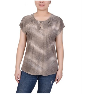 NY Collection Womens Extended Short Sleeve Grommet Pullover Blouse