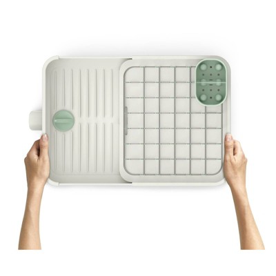 Beige Steel Foldable Dish Rack with Utensil Cup