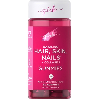 Pink Dazzling Hair Skin Nails + Collagen Gummies - Strawberry - 60ct