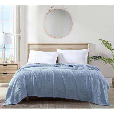 King Light Blue Cotton Waffle Weave Blanket