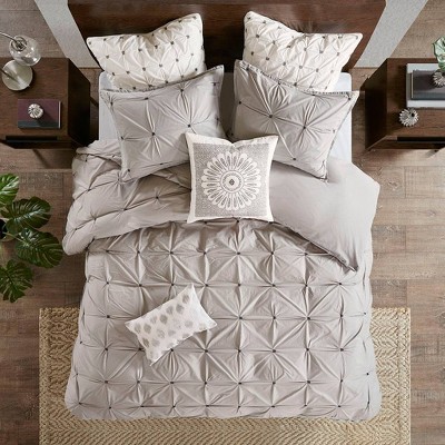 Sofia 20" Modern Medallion Embroidered Grey and Off-White Square Pillow