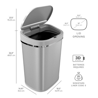 21-Gallon Silver Stainless Steel Touchless Motion Sensor Trash Can