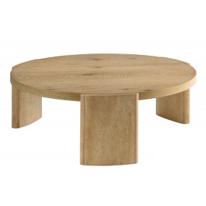 40" Wood Round Coffee Table with Sculptural Legs, Driftwood Finish and Thick Curved Base for Living Room - 1 of 4