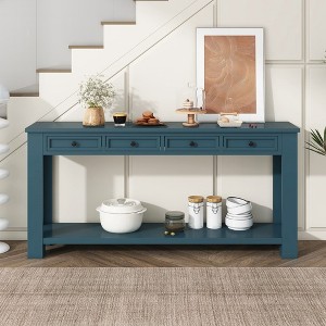 63" Wood Console Table, Foyer Sofa Table with 4 Drawers and Bottom Shelf, Narrow Entertainment Center Entryway Table for Hallway Living Room - 1 of 4