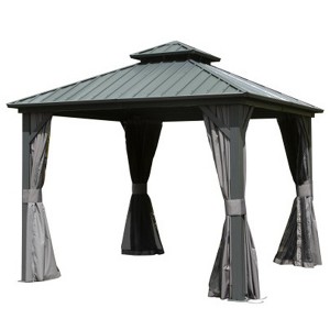 Gloweer Hardtop Gazebo, Outdoor Aluminum Frame Canopy with Galvanized Steel Roof, Permanent Metal Pavilion with Curtains and Netting - 1 of 4