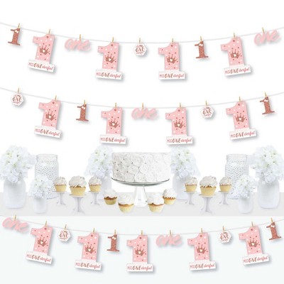 Big Dot of Happiness 1st Birthday Little Miss Onederful - Girl First Birthday Party DIY Decorations - Clothespin Garland Banner - 44 Pieces
