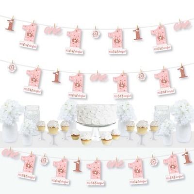 Big Dot of Happiness 1st Birthday Little Miss Onederful - Girl First Birthday Party DIY Decorations - Clothespin Garland Banner - 44 Pieces