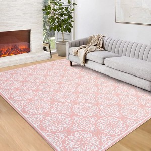 Machine Washable Modern Bedroom Area Rug Floral Large Area Rug Non Slip Throw Ultra Thin Stain Resistant Carpet for Living Room - 1 of 4