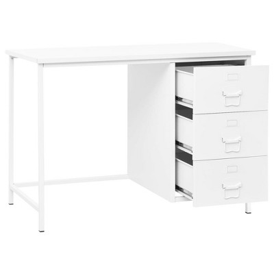 White Steel Industrial Desk with Drawers