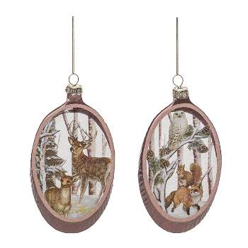 Transpac Glass 6 in. Multicolored Christmas Painted Woodcut Forest Ornament Set of 2