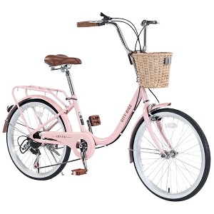 Okak 22IN Cruiser Bikes with Front Basket, Girls Bike with Steel Frame, V-Shape Brake and Comfort Saddles, Adult Bike for Girls and Women - 1 of 4