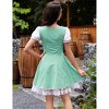 Women's Traditional Cultural Dress Checkered Lace Design Square Neck Puff Sleeve Pullover Outfit - 2 of 4