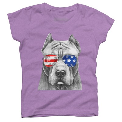 Girl's Design By Humans American Pitbull With Sunglasses By T-Shirt