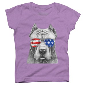 Girl's Design By Humans American Pitbull With Sunglasses By T-Shirt - 1 of 2