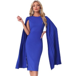 INSPIRE CHIC Women's Pleated Cloak Long Sleeve Cape Pencil Cocktail Evening Dress - 1 of 4