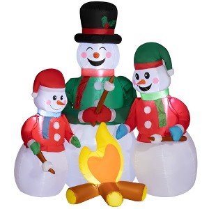 Outsunny 5 FT Christmas Inflatables Snowman Family Roasting Marshmallows around Campfire, Xmas Blow Up Yard Decorations with Built-in LED Lights - 1 of 4