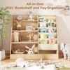 Kids Bookshelf with 5-Tier Sling Pockets and Toy Storage, Wooden Book Display Organizer, White - 4 of 4