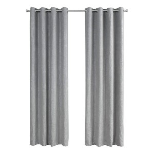 Monarch Specialties Curtain Panel 2Pcs Set  Room Darkening Grommet Living Room Bedroom Kitchen Micro Suede Polyester Grey Contemporary Modern - 1 of 4