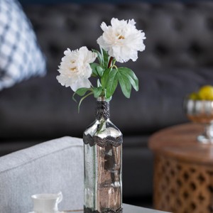 SEVOBAL Planters Antique Silver Decorative Glass Bottle Vase with Bronze Leaf Accents for Elegant Decor, Multicolored, 3"*3"*12" - 1 of 4