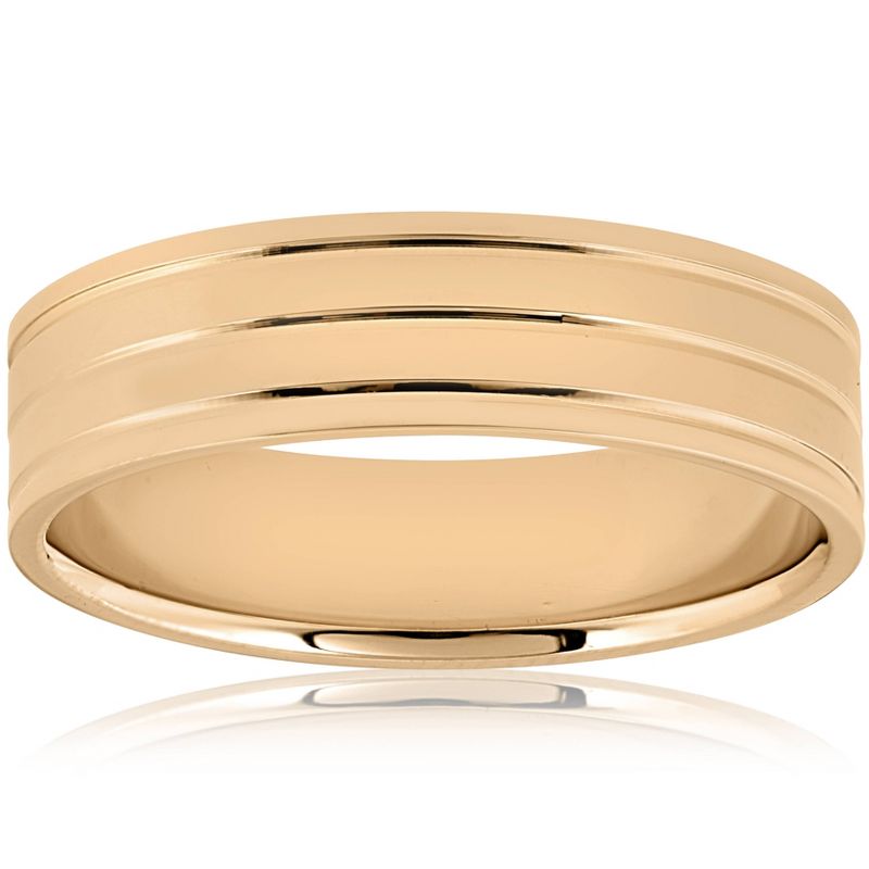 Pompeii3 6mm Flat Yellow Gold Wedding Band 14K Mens High Polished Ring, 1 of 4