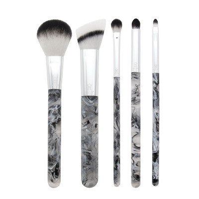 MODA Brush Black Smoke Show 5pc Full Face Makeup Brush Set, Includes - Powder, Angle Blender, Shader,  and Lip Brushes