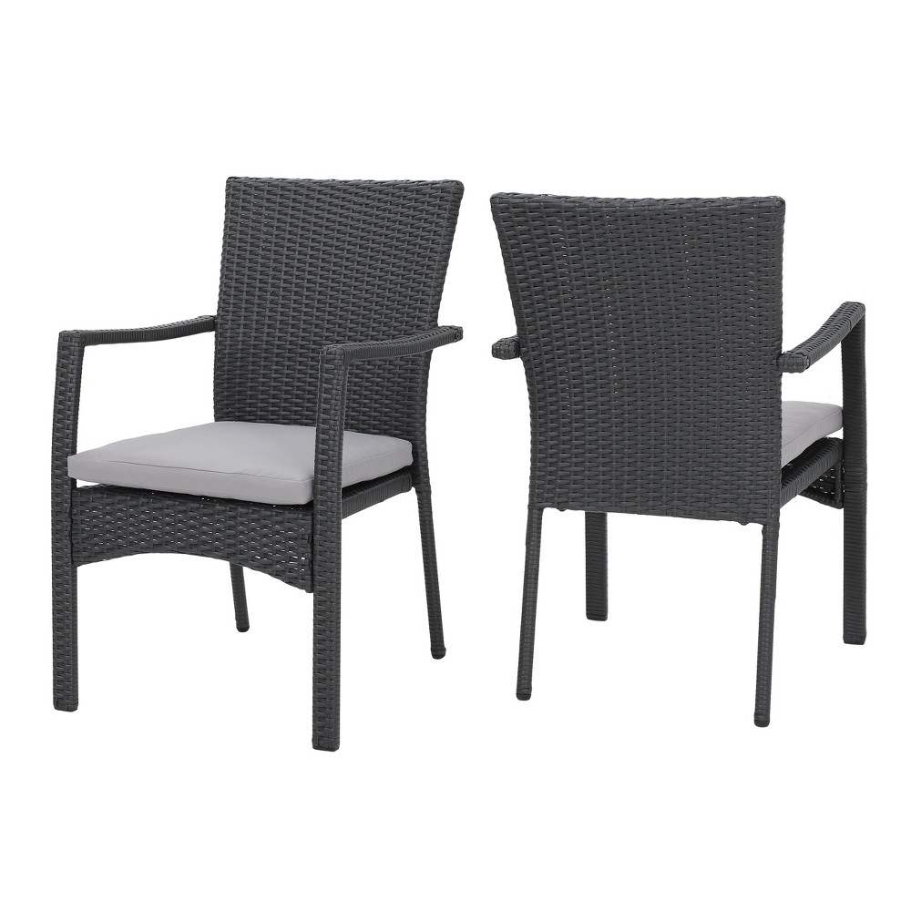 Corsica Set of 2 Wicker Dining Chair with Cushions Gray Christopher Knight Home