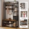 Hall Tree With Bench and Shoe Storage, Coat Rack Freestanding, 5-Tier Shelves, Fabric Storage Basket, Side Hooks - 3 of 4