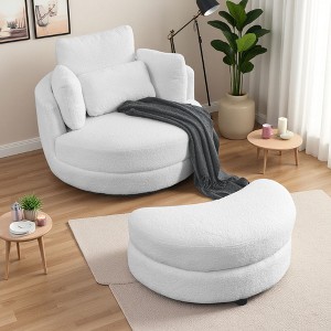 Fabric Round Swivel Chair with Moon Ottoman and 4 Pillows - 1 of 4