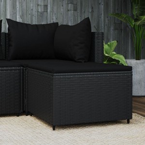 vidaXL Patio Footrest with Cushion Black Poly Rattan - 1 of 4