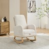 Modern Boucle Rocking Chair with Retractable Footrest, Upholstered Accent Lounge Chair with Wood Legs for Living Room or Bedroom–The Pop Home - 3 of 4