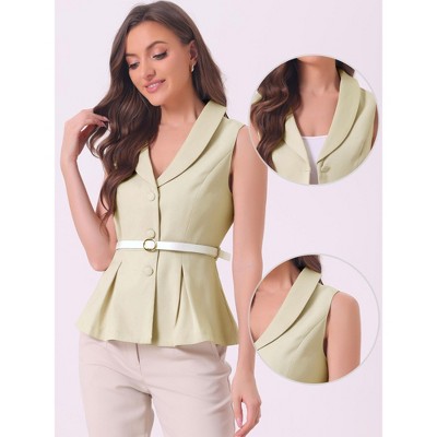 Allegra K Women's Office Lapel Collar Button Down Belted Sleeveless Blazer Vest Beige Large — фото 2