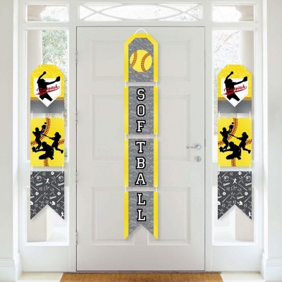 Big Dot of Happiness Grand Slam - Fastpitch Softball - Hanging Vertical Paper Door Banners - Birthday Party or Baby Shower Wall Kit -Indoor Door Decor