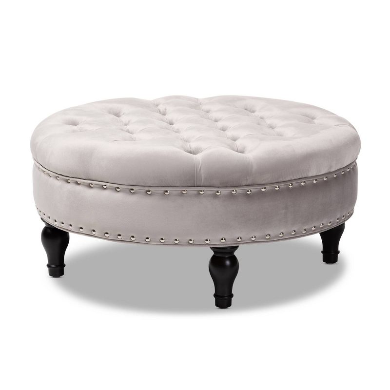 Palfrey Velvet Fabric Upholstered Button Tufted Cocktail Ottoman Gray - Baxton Studio, 1 of 8
