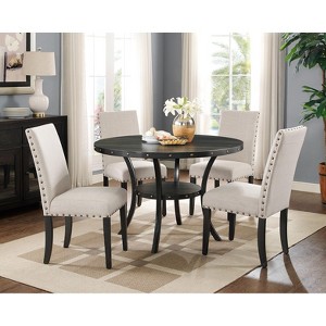 NicBex Round Dining Table for 4 Rustic Kitchen Table with Wood Tabletop, 4 Upholstered Chairs and Open Shelf for Dining Room - 1 of 4