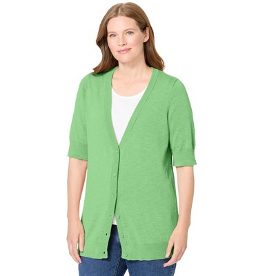 Woman Within Women's Plus Size Lightweight Short Sleeve V-Neck Cardigan