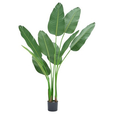 Artificial Traveler’s Banana Leaf Tree Set, Realistic Indoor Outdoor Tropical Plant, Decorative Faux Banana Tree