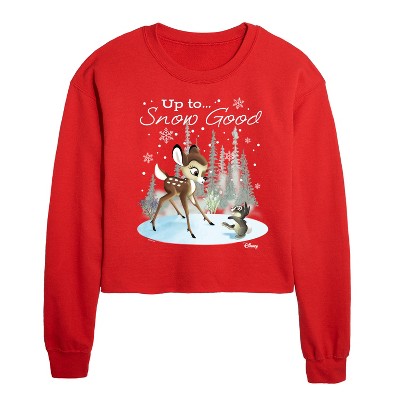 Disney Christmas - Up To Snow Good Cropped Long Sleeve Crew Neck Sweatshirt - Red - X-Large