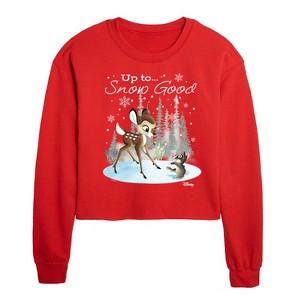 Disney Christmas - Up To Snow Good Cropped Long Sleeve Crew Neck Sweatshirt - Red - X-Large - 1 of 3