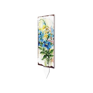 HomeRoots 33" Blue White And Yellow Solid Wood Watercolor Floral Garden Stake - 1 of 4