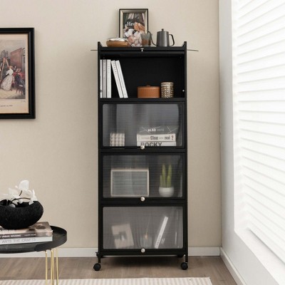 Black Metal 5-Tier Kitchen Baker's Rack with Flip-up Doors